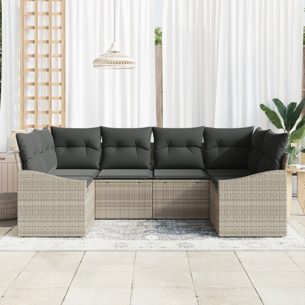 Conjunto de Sofá de Jardim de 6 Peças com Almofadas em Cinza Claro de