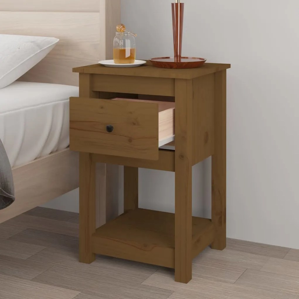 Mesa de cabeceira 40x35x61,5 cm pinho maciço castanho mel