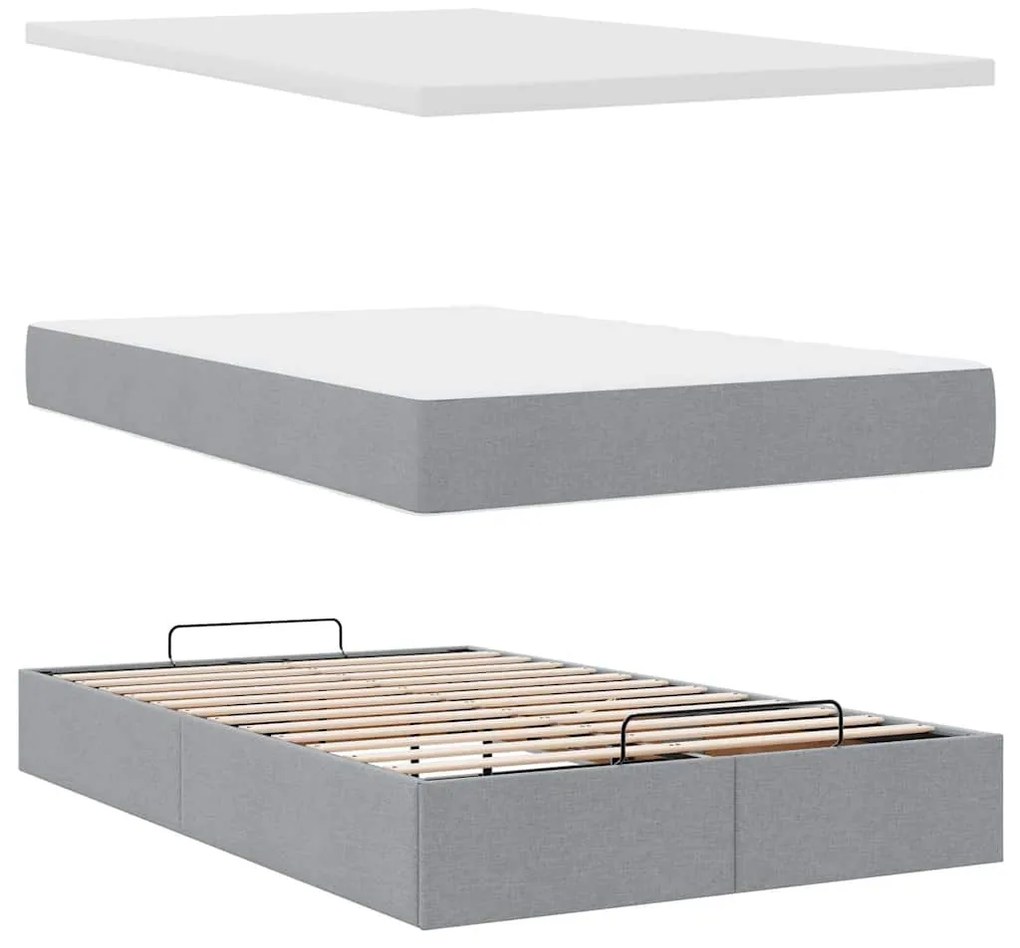 Cama otomana com colchão 120x190 cm tecido cinzento claro