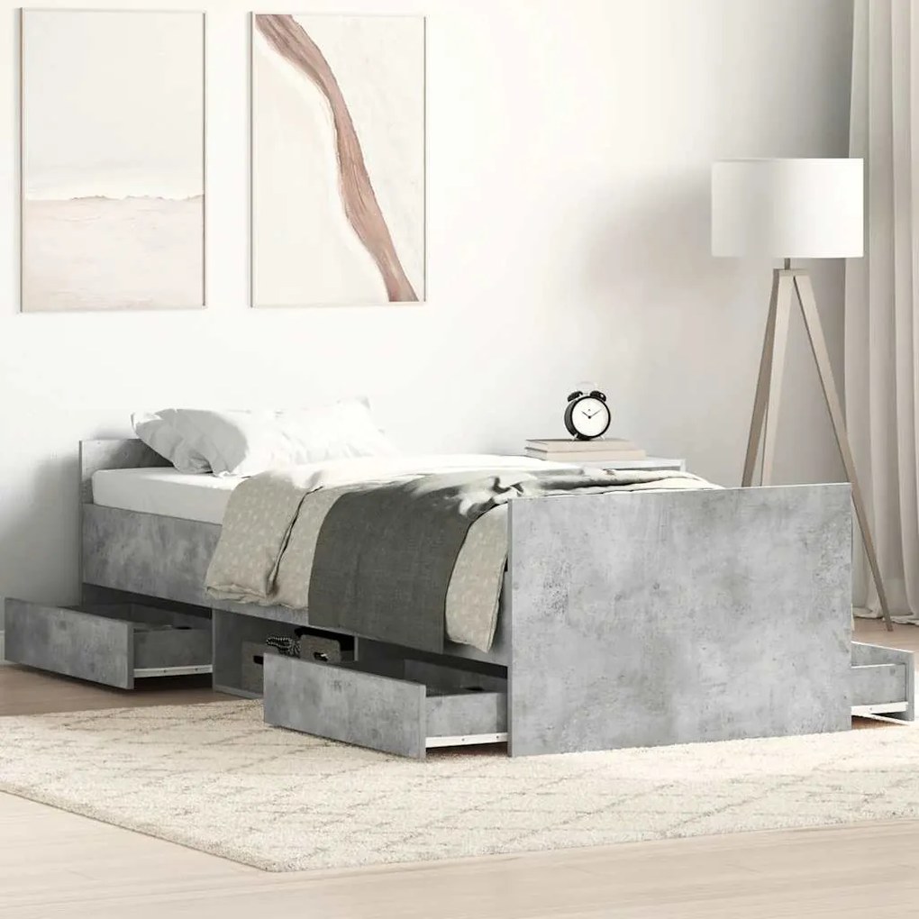 vidaXL Estrutura de cama c/ painéis de cabeceira e pés cinza cimento