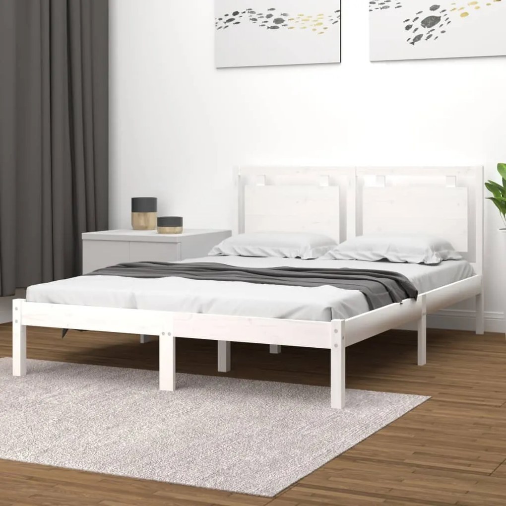 Estrutura de cama super king 180x200 cm madeira maciça branco