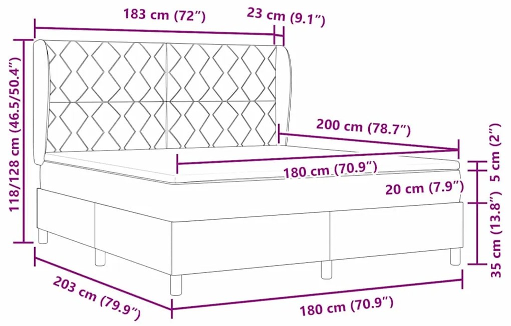 Cama Box com Colchão - Cinza Escuro, 180x200 cm, Tecido