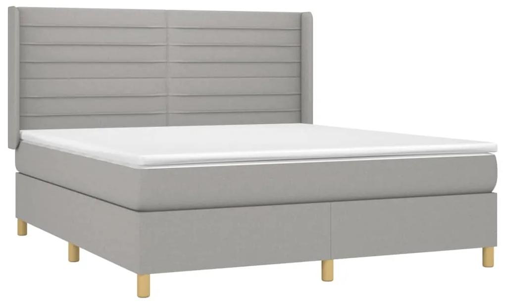 Cama box spring c/ colchão e LED 160x200 cm tecido cinza-claro