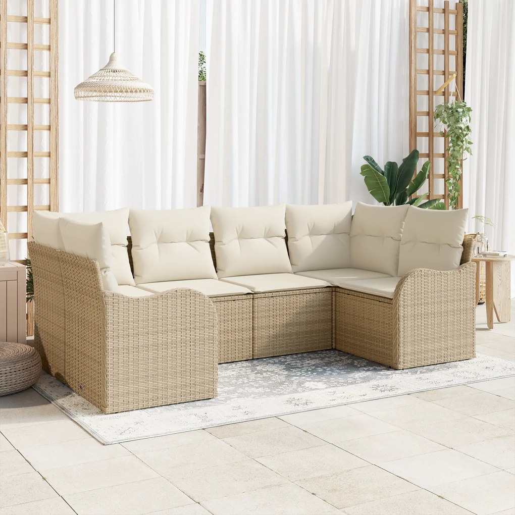 Conjunto de Sofás de Jardim vidaXL de 6 peças com Almofadas Bege Vime PE