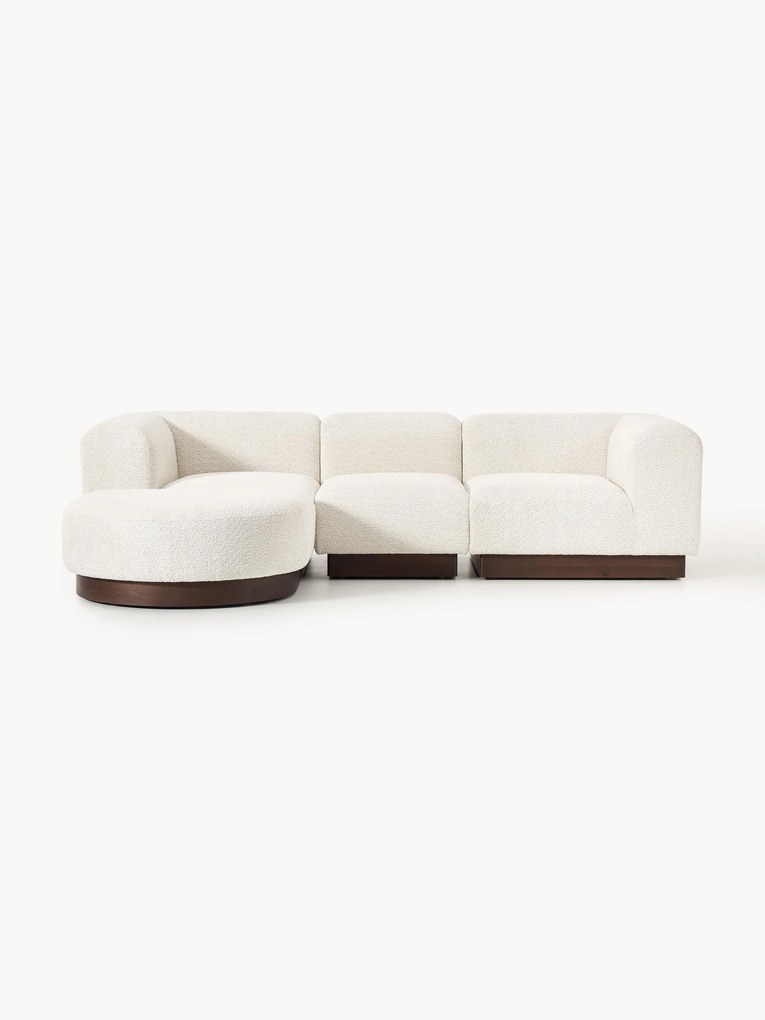 Sofá modular em teddy-bouclé Natalie (3 lugares), com repousa pés