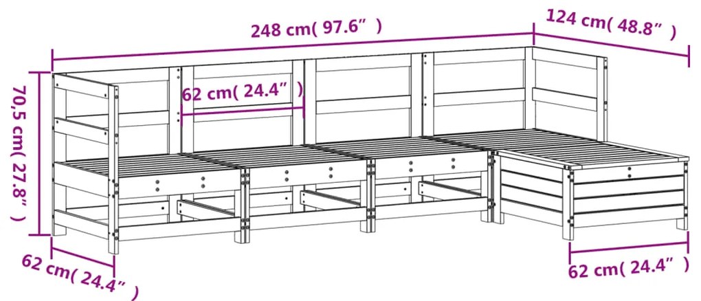 5 pcs conjunto de sofás para jardim madeira de pinho impregnada