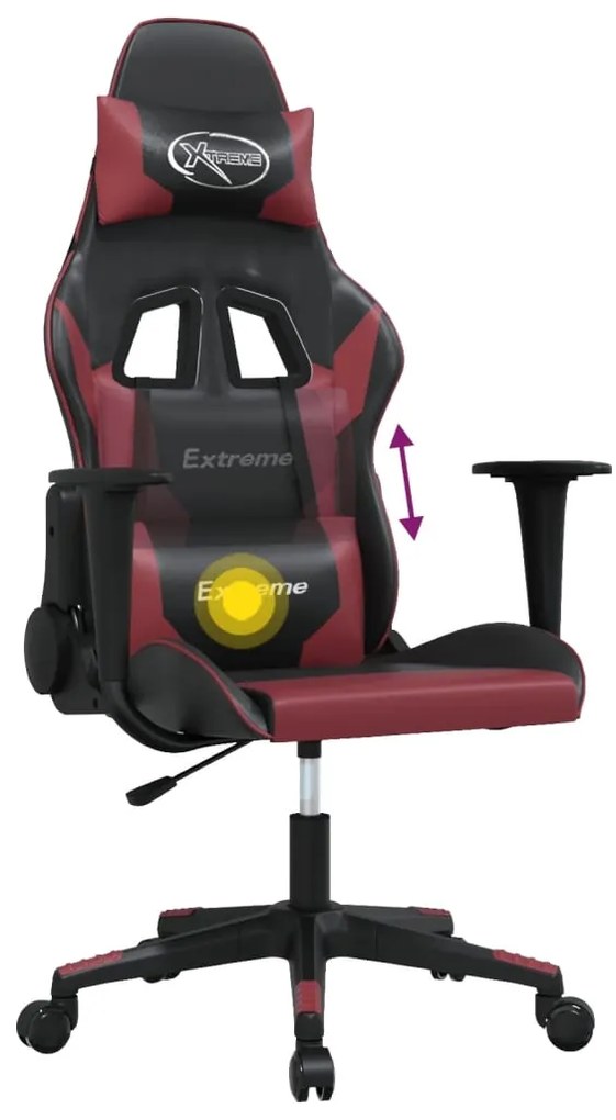 Cadeira gaming massagens couro artificial preto/vermelho tinto