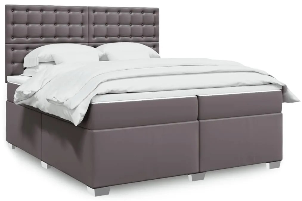 vidaXL Cama com molas/colchão 200x200 cm couro artificial cinzento
