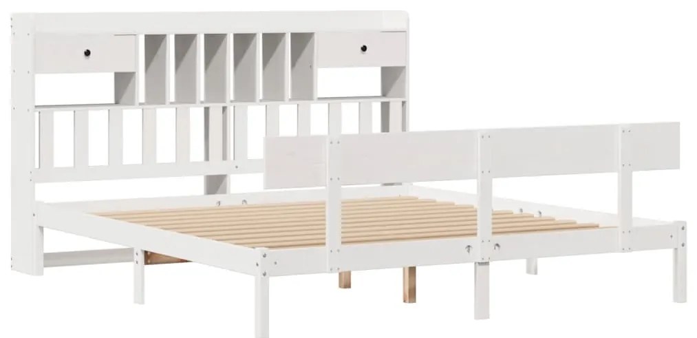 Cama com estante sem colchão 200x200 cm pinho maciço branco