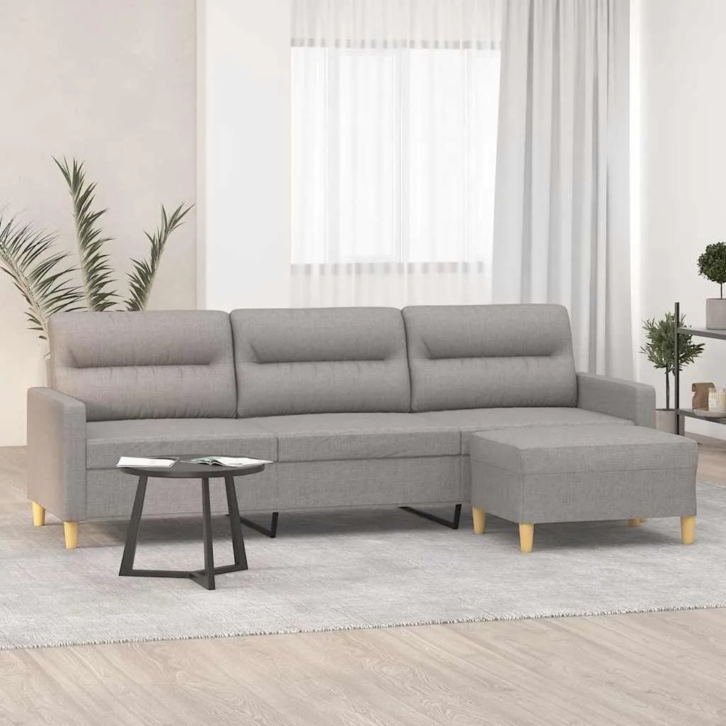 vidaXL Sofá de 3 lugares com apoio de pés 210 cm tecido cinzento-claro