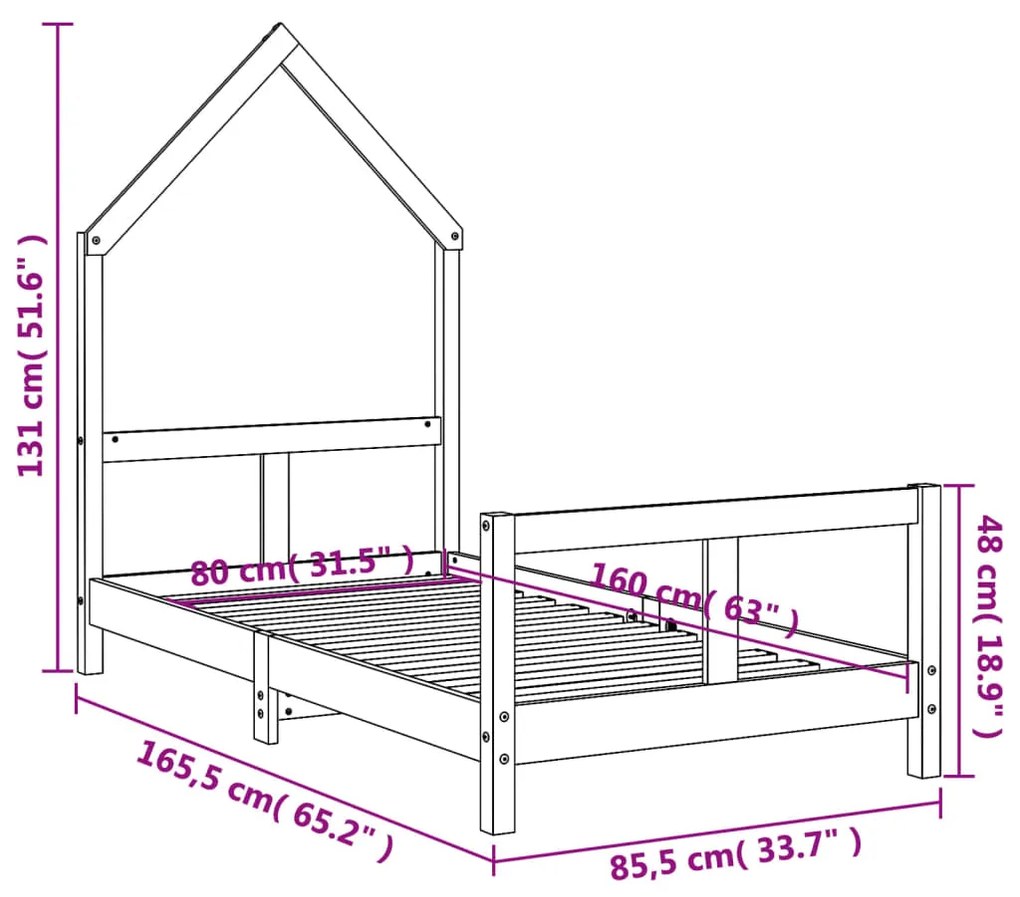 Estrutura de cama infantil 80x160 cm pinho maciço
