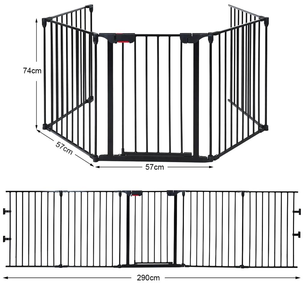 Cerca Barreira de Segurança Portão Metálico 5 em 1 Ajustável para Crianças com Porta para Lareira Animais 58 x 74 cm Preto