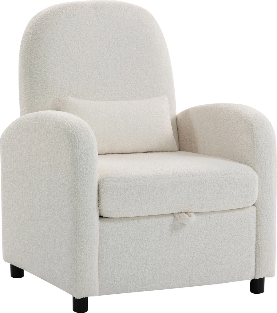 HOMCOM Poltrona Moderna com Espaço de Arrumação Oculto e Almofada, Revestimento em Tecido Teddy, 76x77x95 cm, Creme | Aosom Portugal