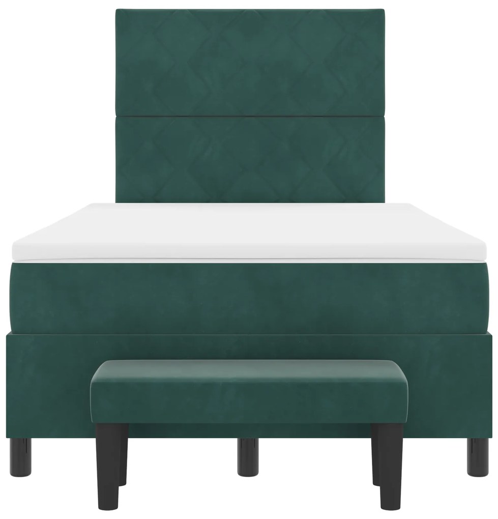 Cama Box Spring com Colchão &amp; Banco Verde Escuro 120x200 cm Veludo