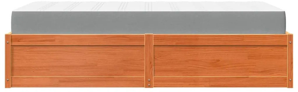 Cama com colchão 100x200 cm pinho maciço castanho-mel