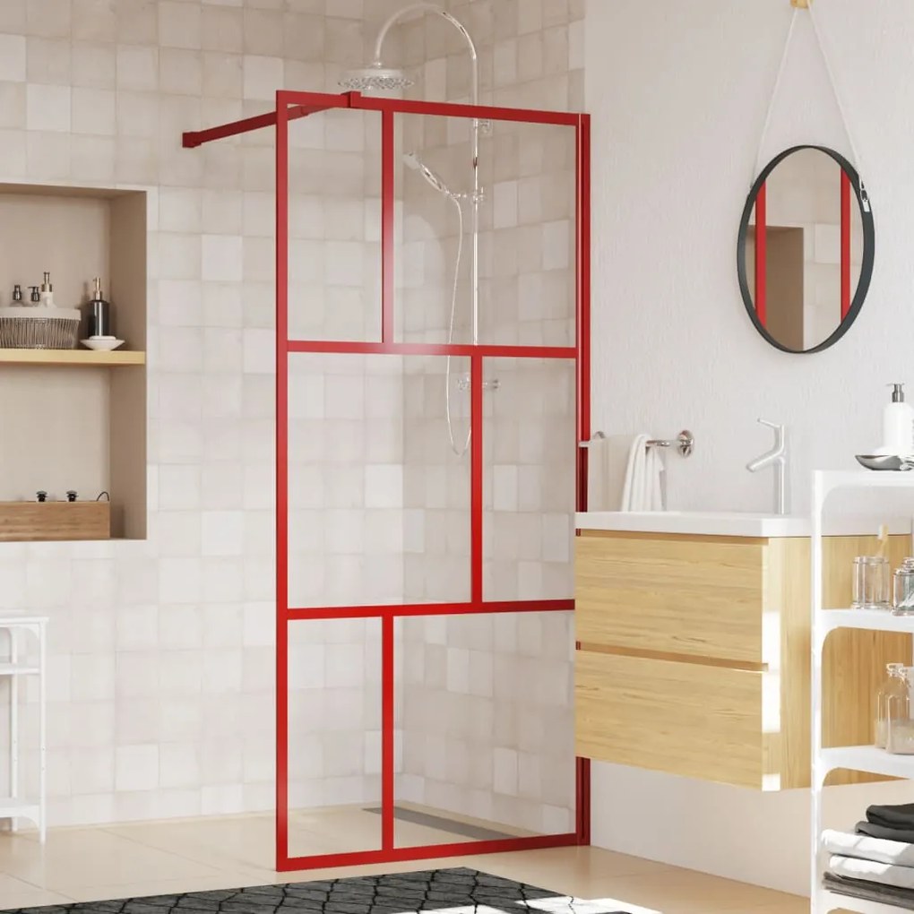 vidaXL Divisória de chuveiro 90x195 cm vidro transparente ESG vermelho