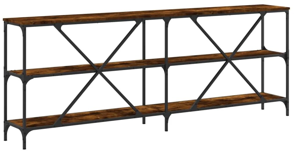 Mesa consola 200x30x75 cm deriv. madeira/ferro carvalho fumado