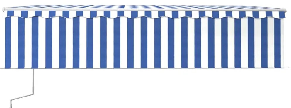 Toldo automático c/ estore/LED/sensor de vento 6x3m azul/branco