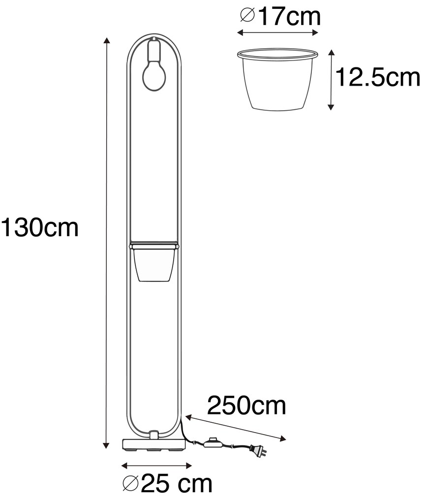 Candeeiro de pé moderno preto com vidro 25 cm - Roslini Moderno