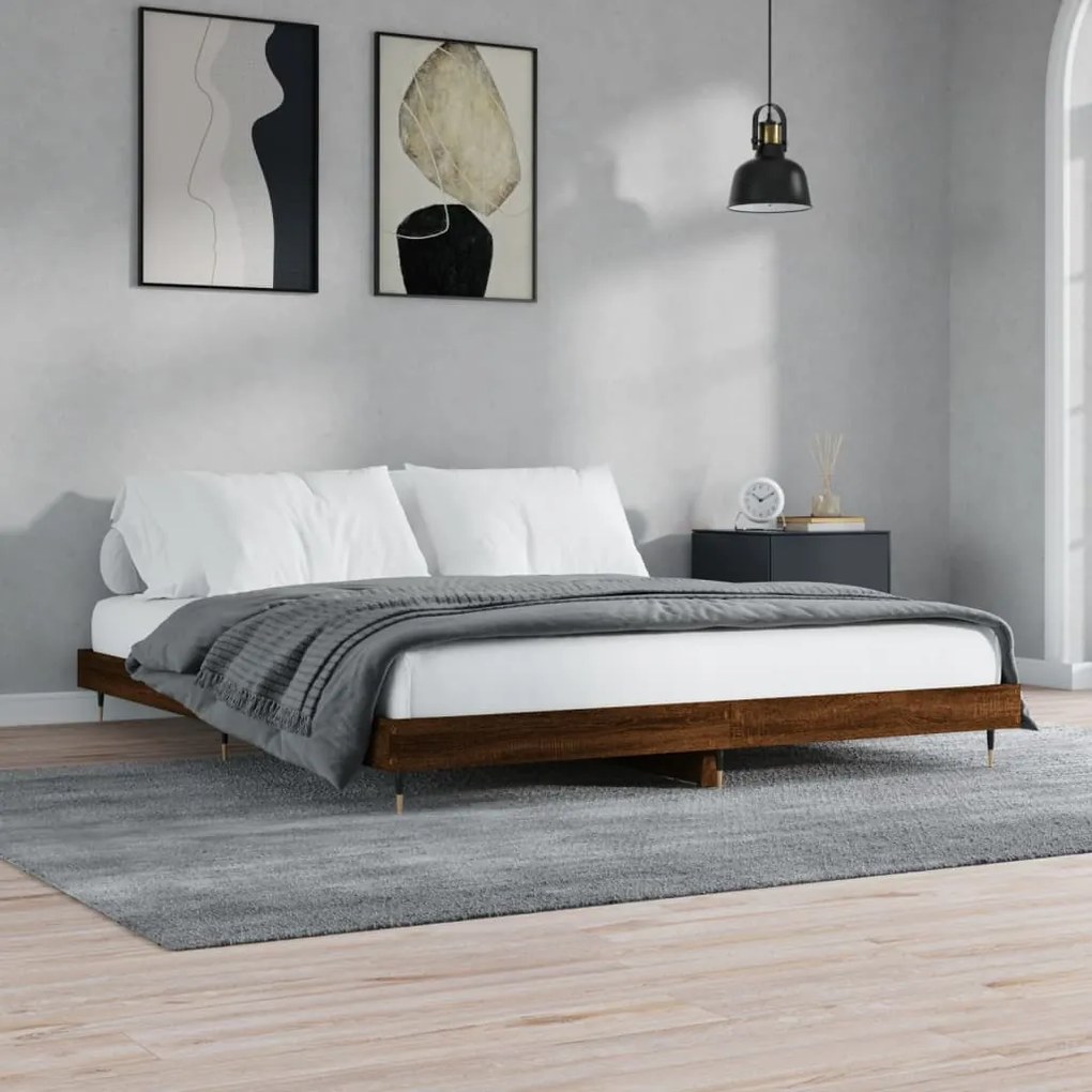 Estrutura cama sem colchão 200x200 cm carvalho castanho