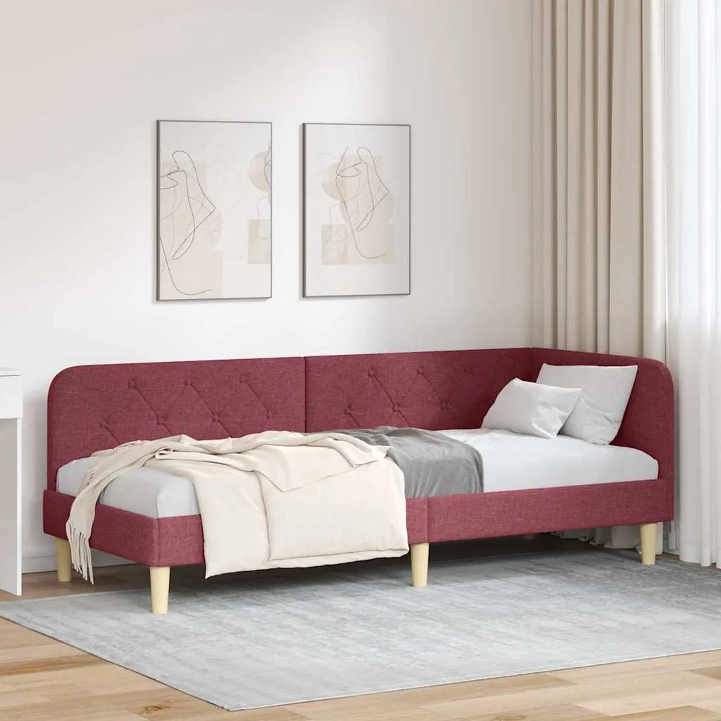 vidaXL Estrutura de Cama de Canto Vinho Vermelho 80 x 200 cm tecido