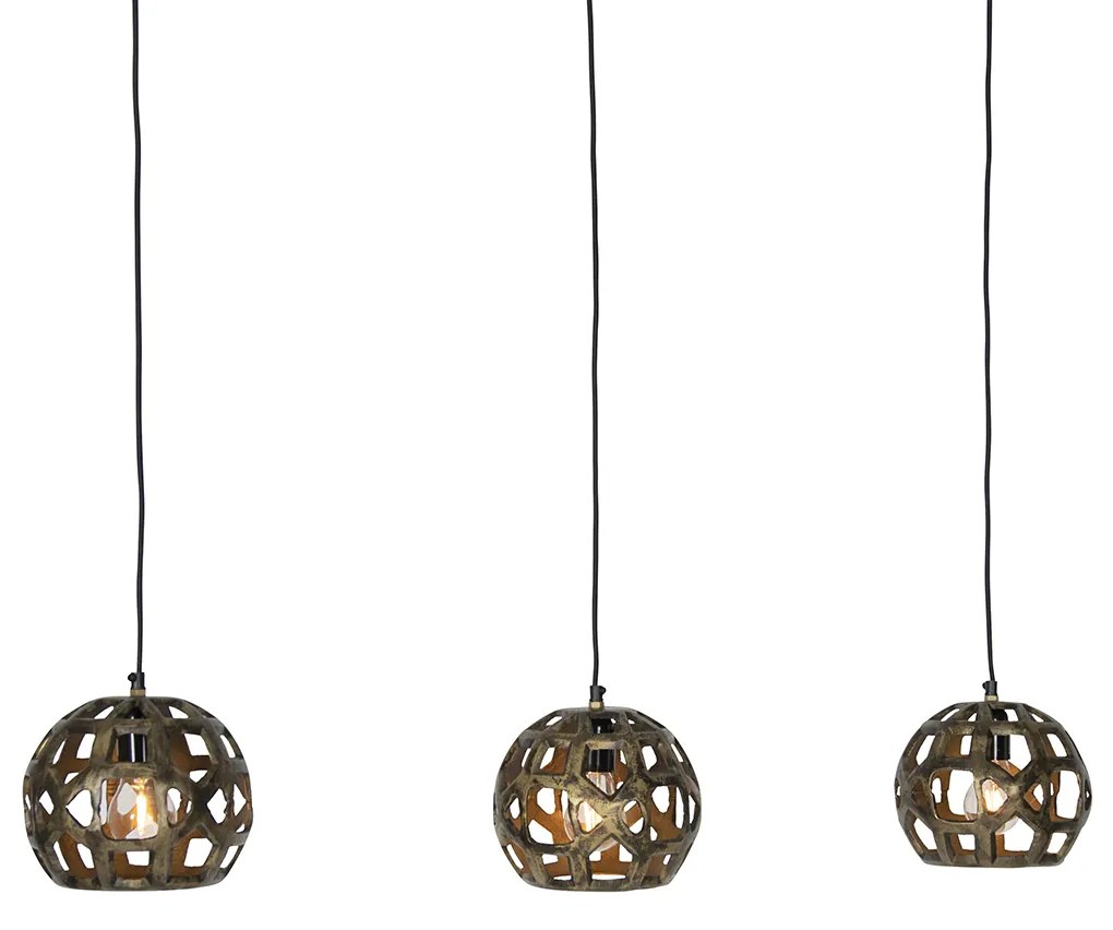 Candeeiro de suspensão industrial de 3 luzes alongado em ouro antigo - Bobby Industrial