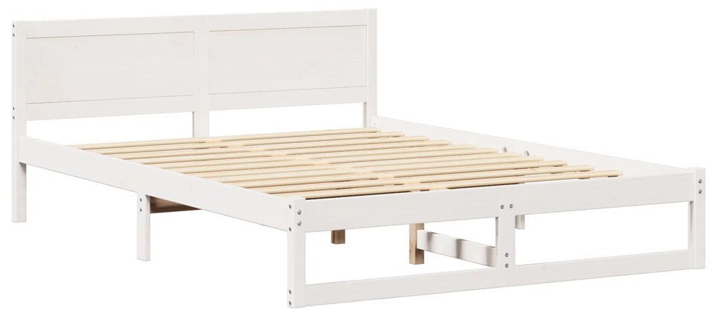 Estrutura de Cama Branca Madeira de Pinho Maciça 140 x 200 cm