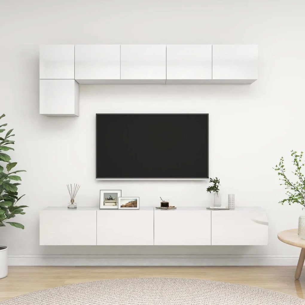 vidaXL 5 pcs conjunto móveis de TV derivados madeira branco brilhante