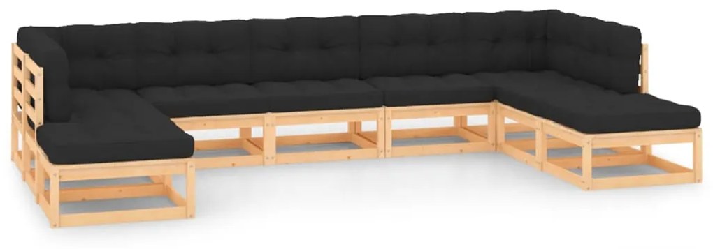 9 pcs conj. lounge jardim c/ almofadões antracite pinho maciço