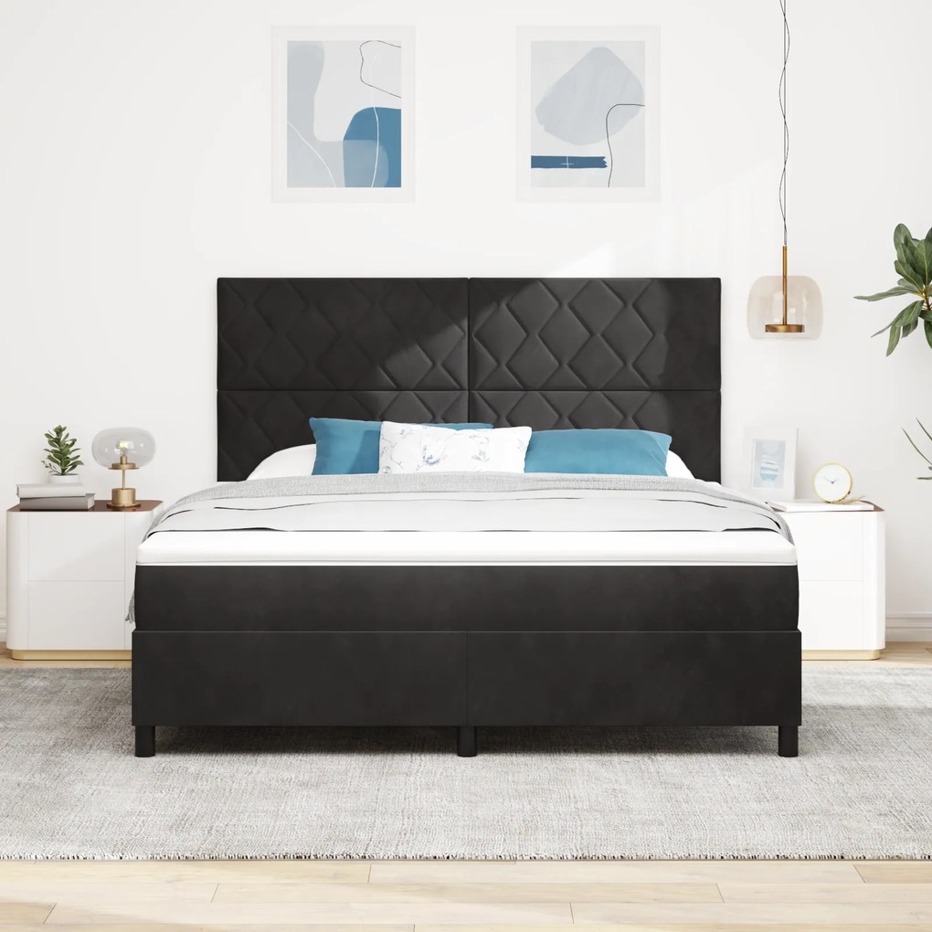 Cama Box Spring com Colchão Preta Super King Veludo