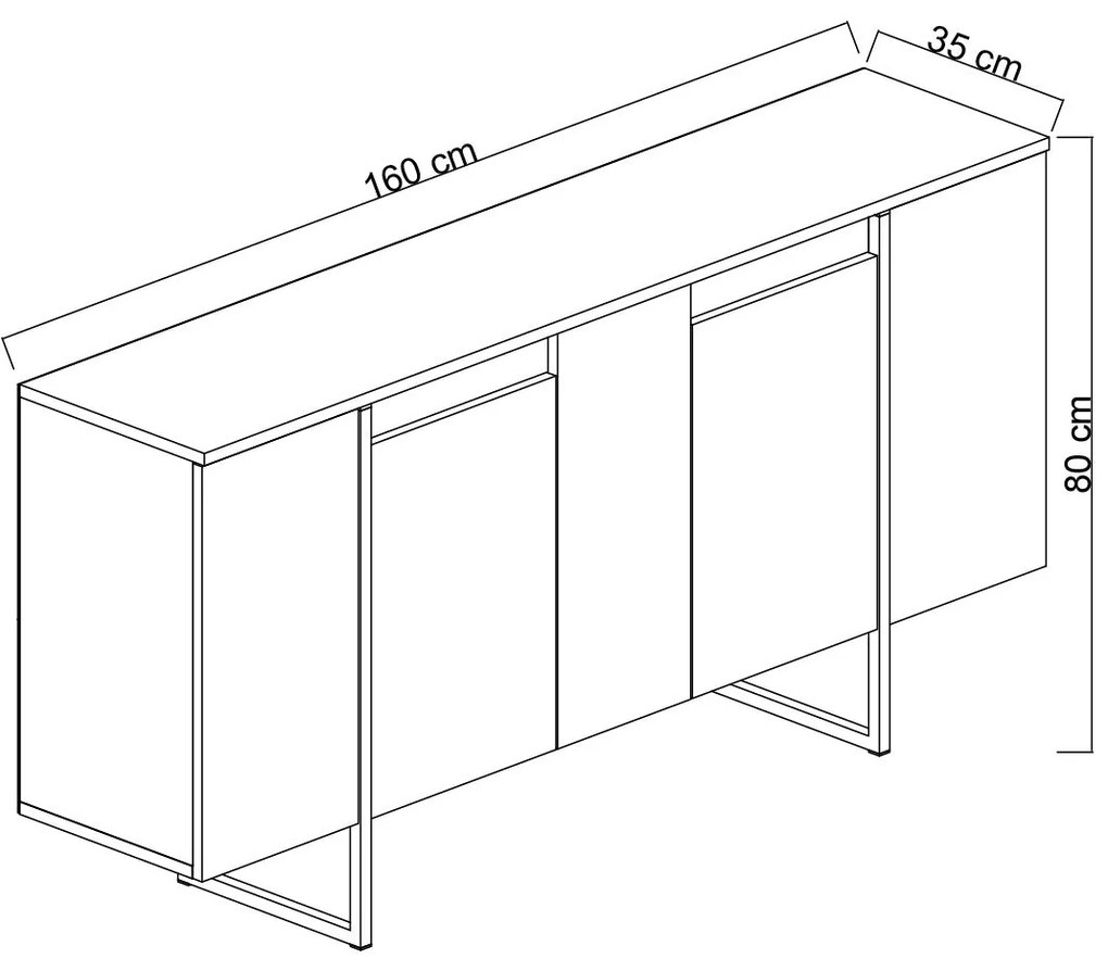 Aparador "Madrid" com 4 Portas - Branco e Dourado - 160x80x35 cm - Des