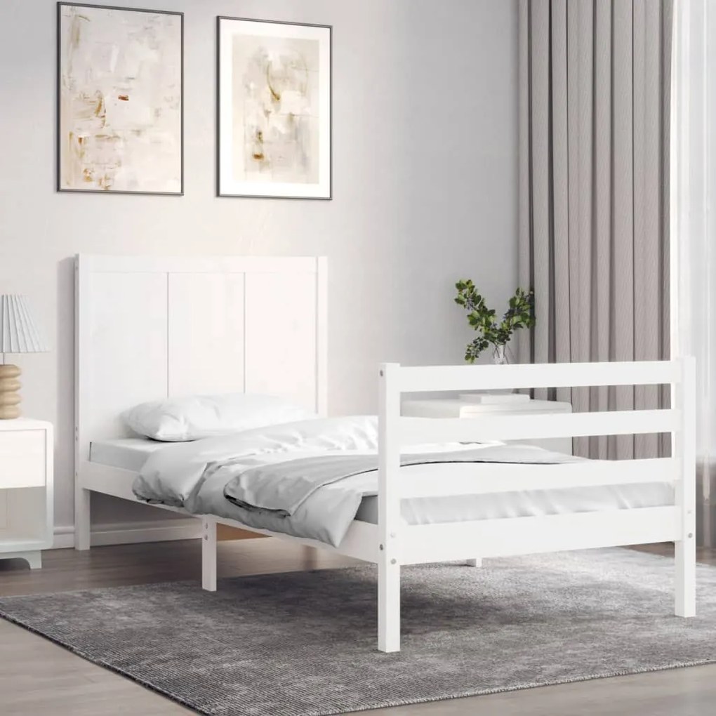 vidaXL Estrutura de cama com cabeceira 90x200 cm madeira maciça