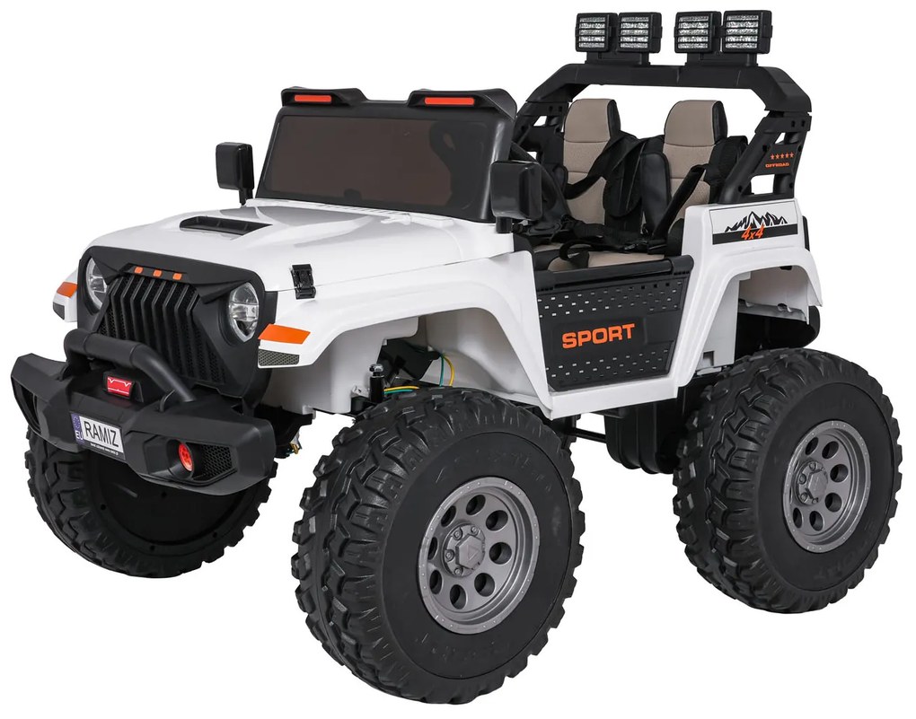 Carro elétrico para Crianças 2 Lugares Extreme Sport 4x4 24V Pneus Espuma EVA, assento couro ecológico Branco
