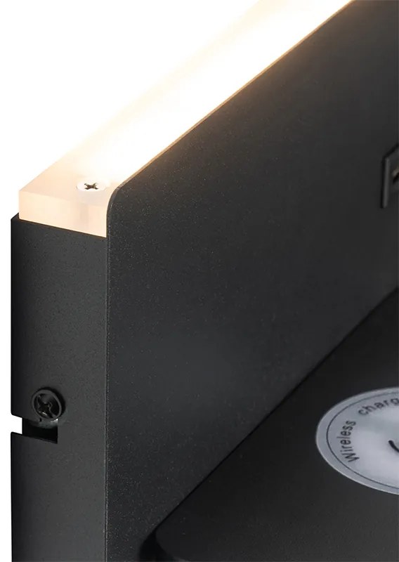 Conjunto de 2 candeeiros de parede pretos com LED, USB e carregador por indução - Riza Moderno