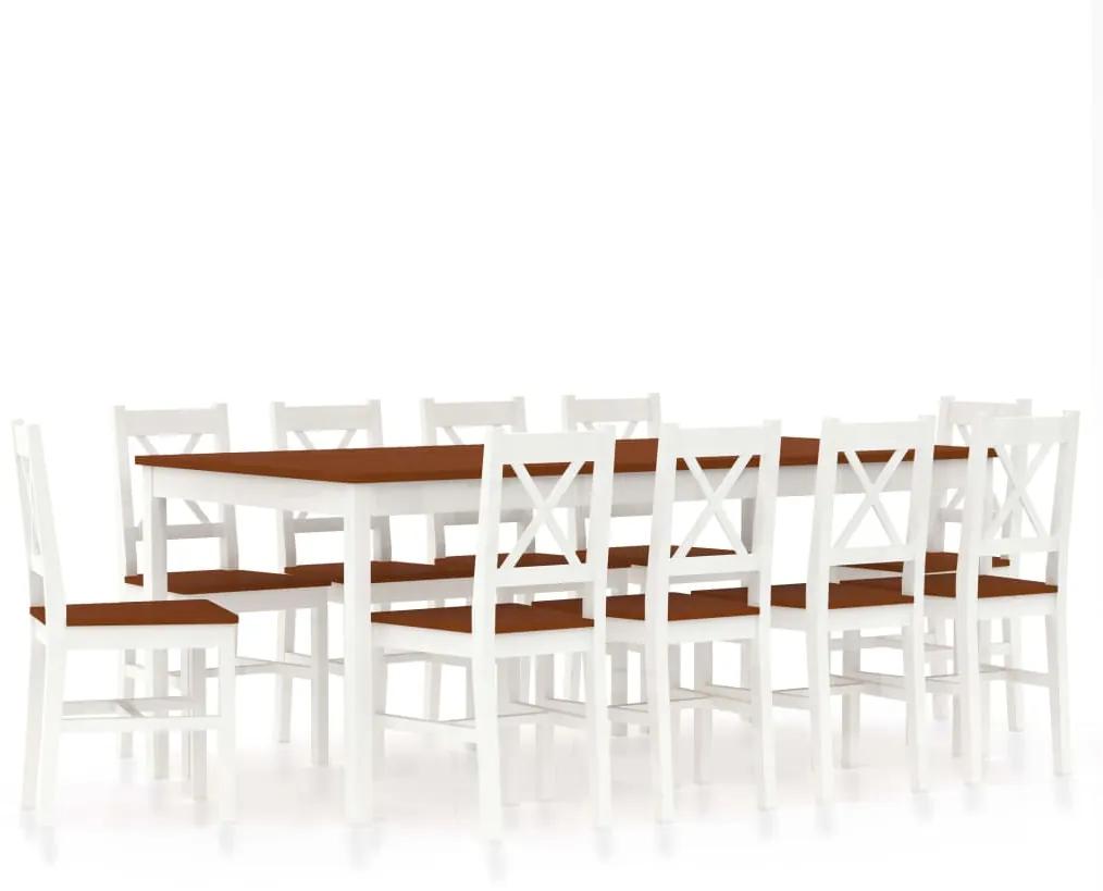 283396 vidaXL 11 pcs conjunto de jantar em madeira de pinho branco e castanho
