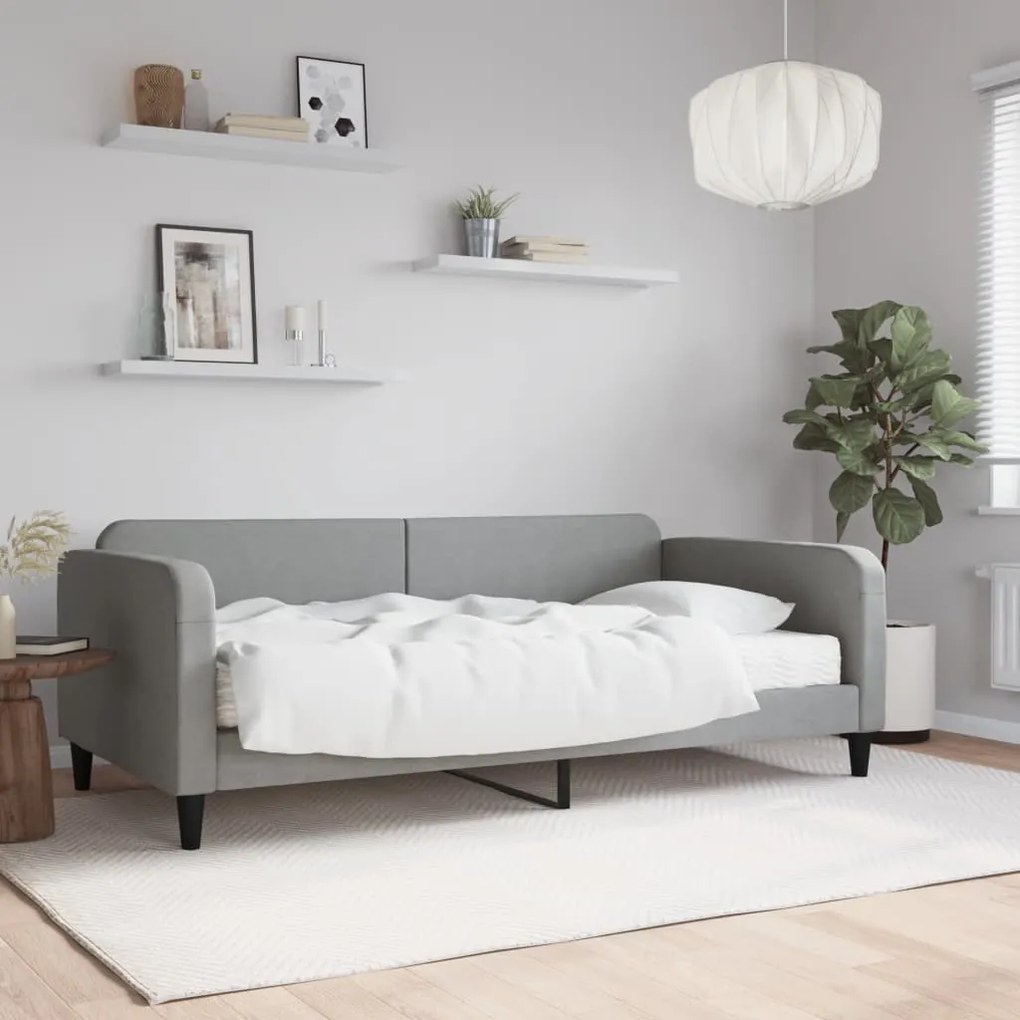 Sofá-cama com colchão 100x200 cm tecido cinzento-claro