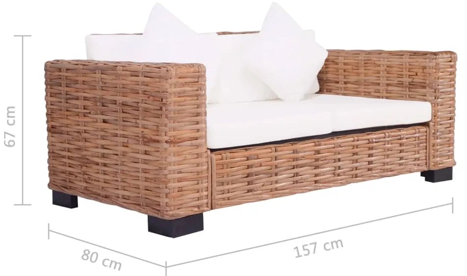 Sofá de jardim com 2 lugares em vime genuíno