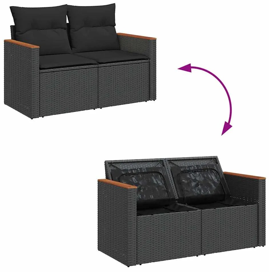 10 pcs conjunto sofás jardim c/ almofadões vime PE/acácia preto