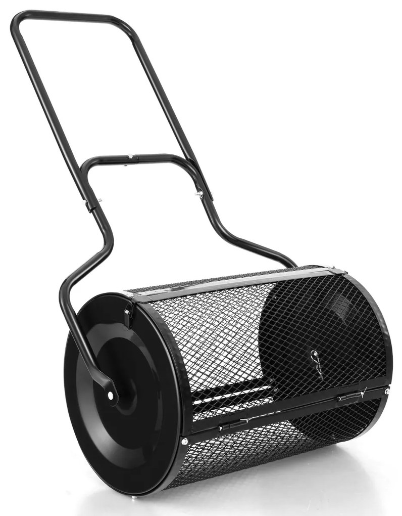 Rolo Espalhador de jardim metálico com trincos laterais melhorados e pega em forma de U para relvados de jardim 68 x 41 x 123 cm Preto
