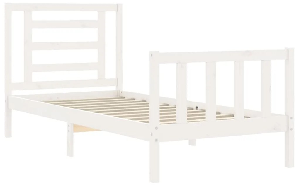 Estrutura de cama com cabeceira 100x200cm madeira maciça branco