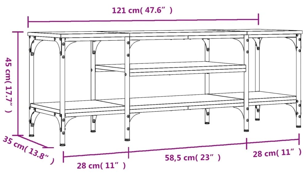 Móvel de TV 121x35x45 cm derivados de madeira/ferro preto