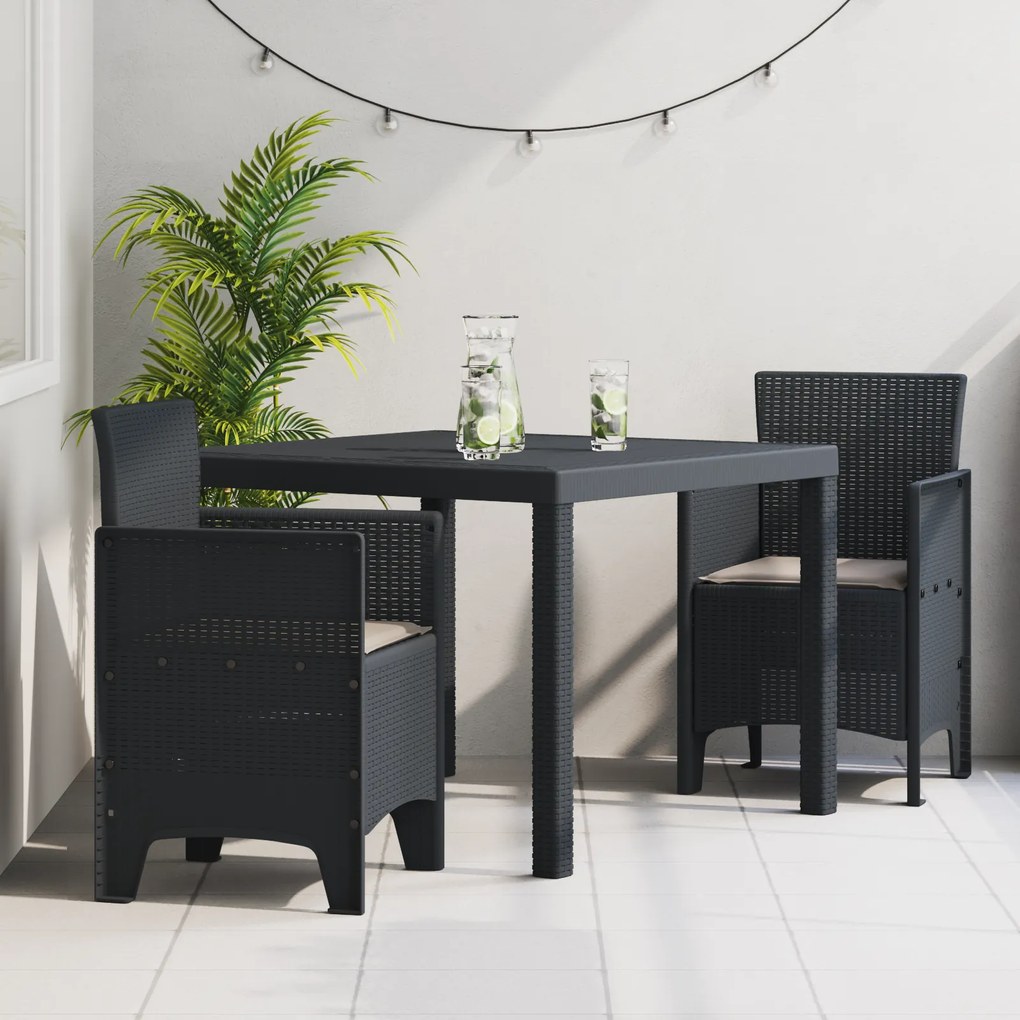 vidaXL Conjunto de Jantar de Jardim com Almofadas Antracite Polirattan