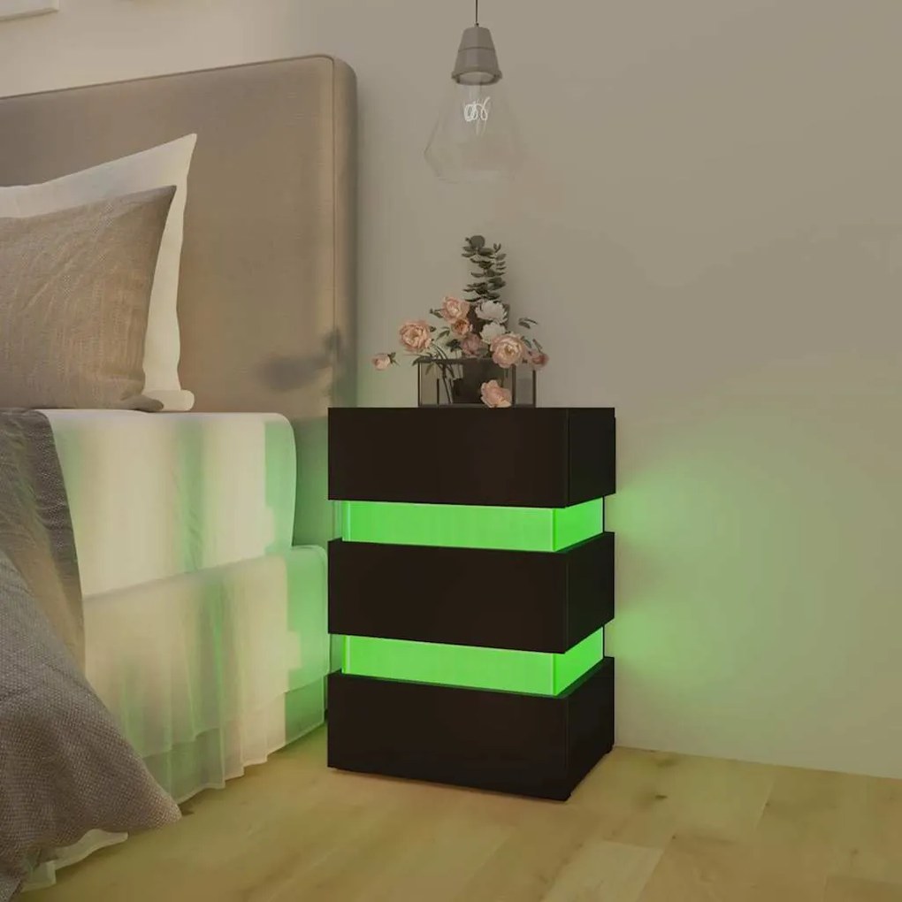 Mesa de cabeceira c/ luzes LED derivados de madeira preto