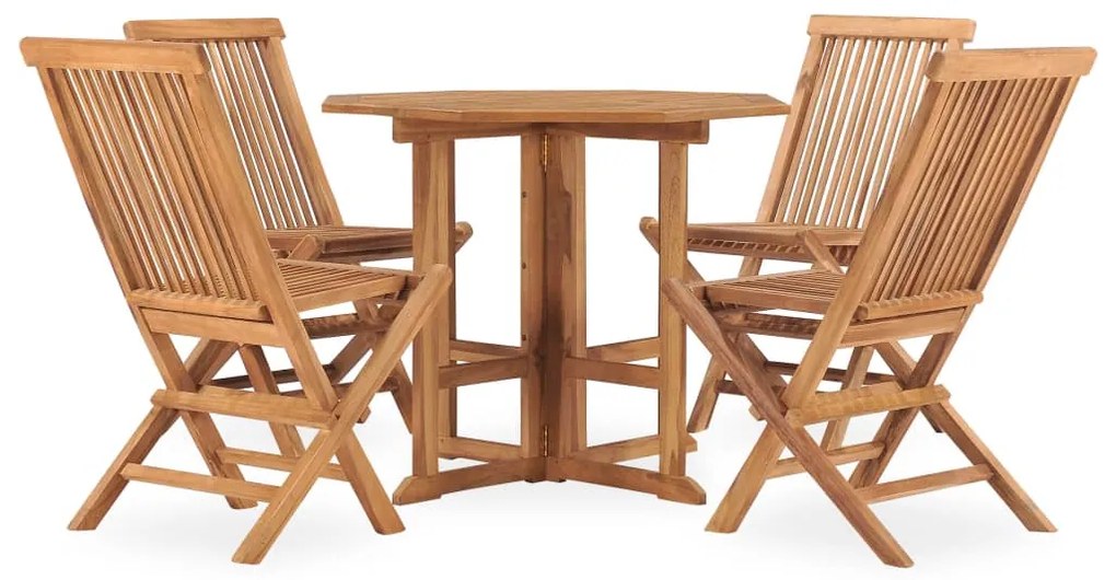 5 pcs conjunto jantar dobrável p/ exterior madeira teca maciça