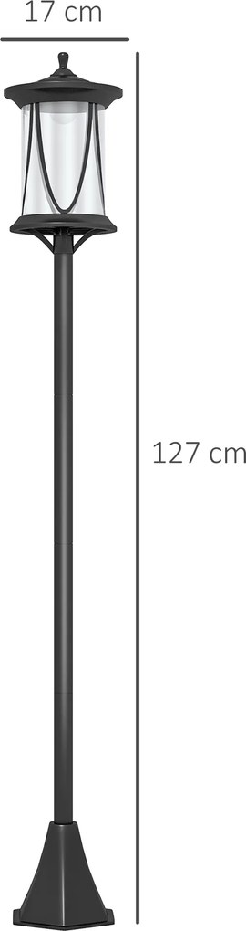 Candeeiro Solar Candeeiro de Exterior com Painel Solar Ligar e Desligar Automático Impermeável IP44 17x17x127 cm Preto