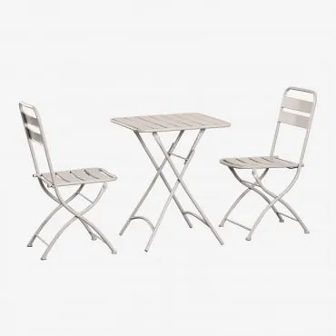 Conjunto De Mesa Quadrada 60x60 Cm Dobrável E 2 Cadeiras Dobráveis Em Aço Janti Tapioca Bege - Sklum