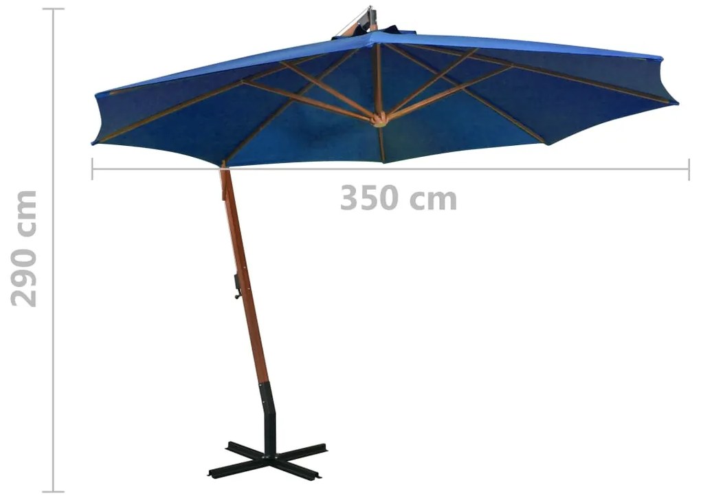 Guarda-sol de jardim suspenso com poste abeto maciço azul-ciano