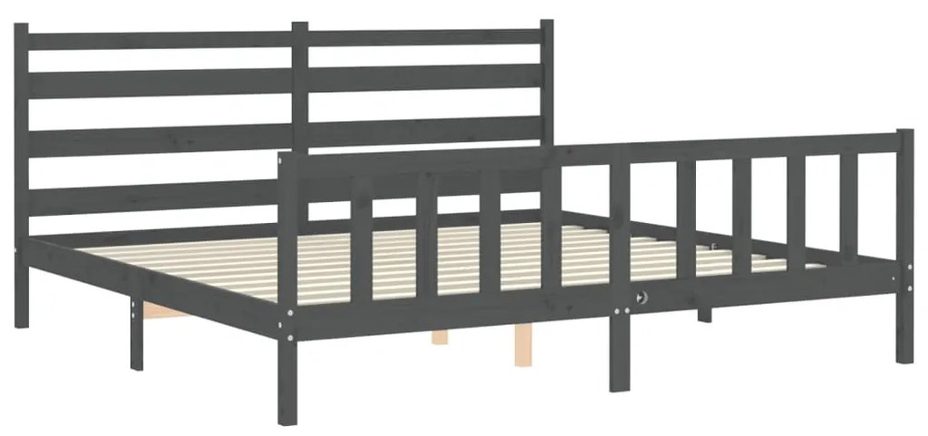 Estrutura de cama com cabeceira 200x200 cm madeira maciça cinza