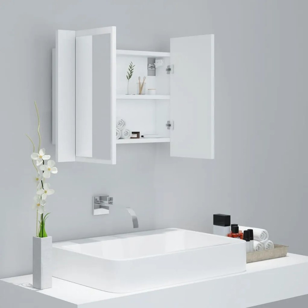 Armário espelhado casa banho c/ LED 60x12x45 cm acrílico branco