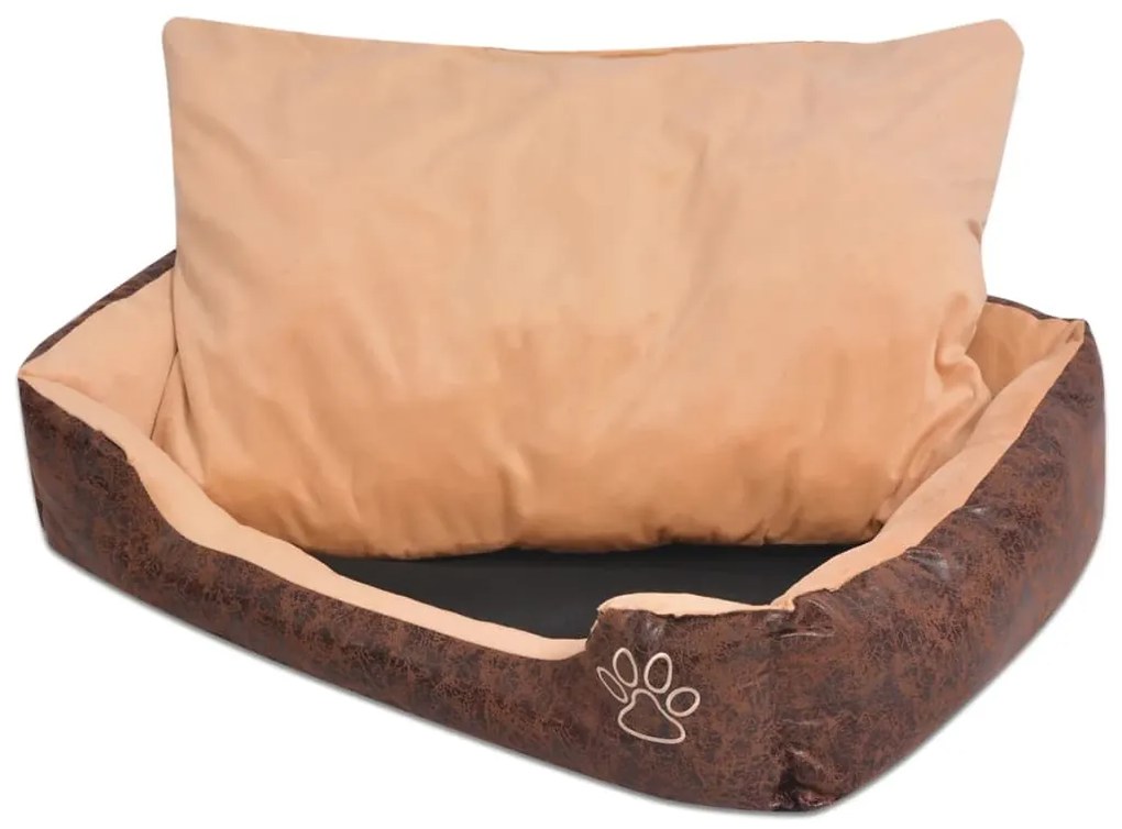 vidaXL Cama p/ cães c/ almofada couro artificial PU tamanho L castanho